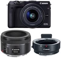 Canon EOS M3 Kit Mirrorless With 15-45mm EF-M And EF 50mm f/1.8 STM Digital Camera And Canon Mount Adapter EF-EOS M Lens Adapter دوربین دیجیتال بدون آینه کانن مدل EOS M3 به همراه لنز 45-15 EF-M و EF 50mm f/1.8 STM میلی متر و آداپتور لنز کانن Mount Adapter EF-EOS M