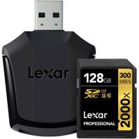 Lexar Professional UHS-II U3 Class 10 2000X SDXC With UHS-II Reader - 128GB کارت حافظه SDXC لکسار مدل Professional کلاس 10 استاندارد UHS-II U3 سرعت 2000X به همراه ریدر UHS-II ظرفیت 128 گیگابایت