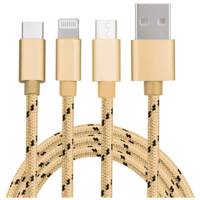 Threefold USB to microUSB and Lightning and USB-C Cable 120cm کابل تبدیل USB به microUSB و لایتنینگ و USB-C مدل Threefold به طول 120 سانتی متر