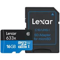 Lexar High-Performance UHS-I U1 Class 10 95MBps 633X microSDHC With Adapter - 16GB کارت حافظه‌ microSDHC لکسار مدل High-Performance کلاس 10 استاندارد UHS-I U1 سرعت 95MBps 633X همراه با آداپتور SD ظرفیت 16 گیگابایت