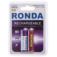 Ronda 600mAh Rechargeable AA Battery Pack of 2 - باتری قلمی قابل شارژ روندا با ظرفیت 600 میلی آمپر ساعت بسته‌ی 2 عددی