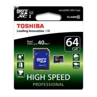 Toshiba High Speed Professional UHS-I U1 Class 10 40MBps microSDXC With Adapter - 64GB کارت حافظه توشیبا مدل High Speed Professional کلاس 10 استاندارد UHS-I U1 سرعت 40MBps به همراه آداپتور SD ظرفیت 64 گیگابایت