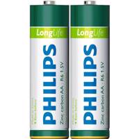 Philips Long Life Zinc Carbon R6 AA Battery Pack Of 2 - باتری قلمی فیلیپس مدل Long Life Zinc Carbon R6 بسته 2 عددی