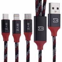 BYZ BL-675 USB to microUSB/USB-C/Lightning Cable 1.2m - کابل تبدیل USB به microUSB/USB-C/لایتنینگ بی وای زد مدل BL-675 طول 1.2 متر