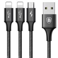 Baseus Rapid USB To microUSB And 2 Lightning Cable 1.2m کابل تبدیل USB به microUSB و 2 کانکتور لایتنینگ باسئوس مدل Rapid طول 1.2 متر