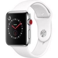 Apple Watch Series 3 Cellular 42mm Stainless Steel Case with Soft White Sport Band - ساعت هوشمند اپل واچ سری 3 سلولار مدل 42mm Stainless Steel Case with Soft White Sport Band